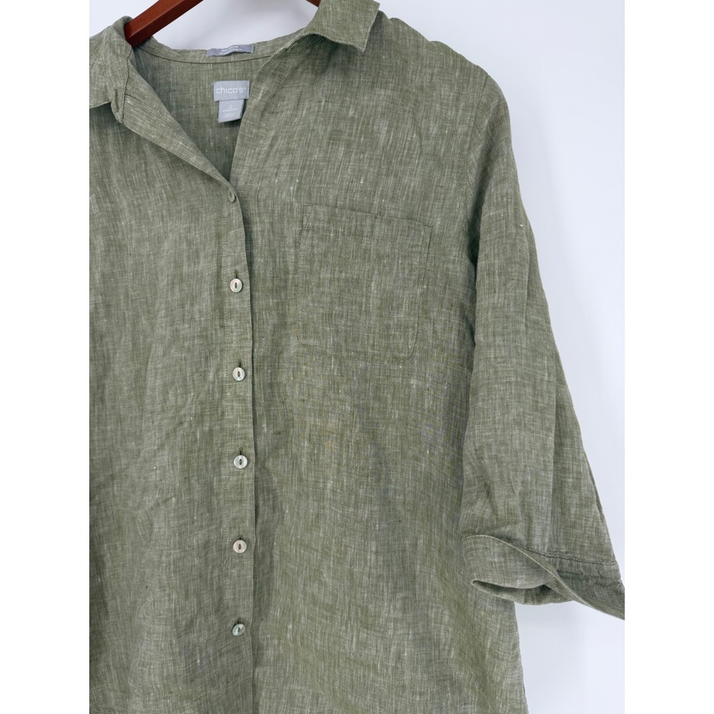 Chicos Womens Linen Button Down Shirt 12 14 2 Lagenlook Coastal Chic Boho - Picture 4 of 11